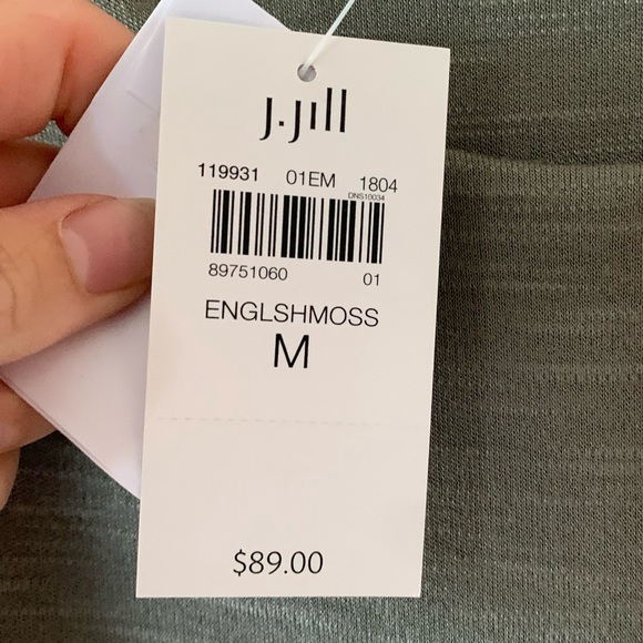 New J. Jill layered jersey knit button back dress english moss with pockets - Picture 6 of 10
